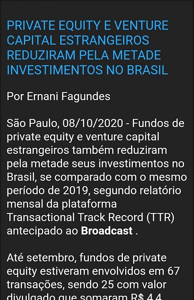 Private Equity E Venture Capital Estrangeiros Reduziram Pela Metade Investimentos No Brasil